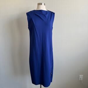Chico's Black Label Zipper Dress Midi Ponte Knit Dignity Blue High Neck S 6 NWT